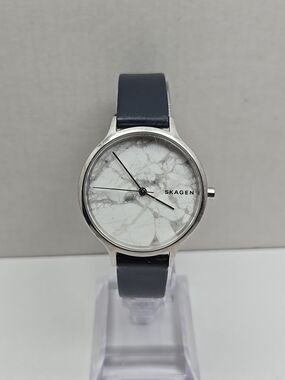 Skagen Anita SKW2719 White Turquoise Stone Dial Blue Leather Watch New Battery